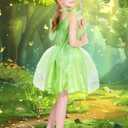 Girls Fairy Costume, Princess Dress Wings Tutu Sequin Suit for Kids Halloween Party Fancy Dress Up Dresses 3-10Y (4-6Y, Green)
