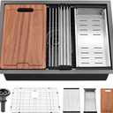 27 Inch Black Undermount Kitchen Sink Workstation-Bokaiya 27x19 Stainless Steel Undermount Sink 16 Gauge Deep Single Bowl Kitchen Sinks with Cutting Board, 27 W x 19 D x 10 H