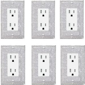 Gaocai 6 Pcs Silver Shiny Silver Rhinestones Outlet Covers Wall Plates Light Switch Cover Decorative Outlet Cover Switch Plates And Outlet Covers