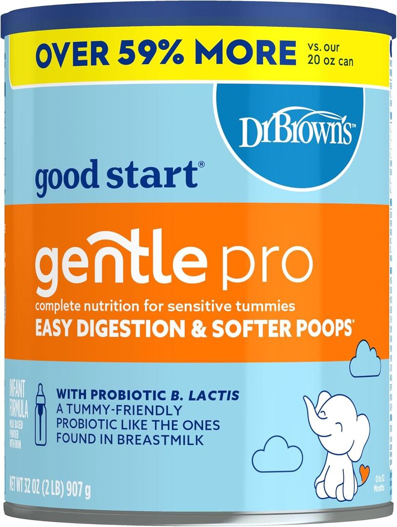 Good Start | Dr. Browns Gentle Pro, Baby Formula Powder for Sensitive Tummies, Easy Digestion & Softer Poops, Formula with Probiotics, DHA, Allergen Lactose, Milk, Soy,Tree Nuts,Non-GMO,32 OZ, 1 Pack, BB MAY222026