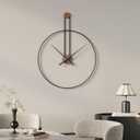 Cuspin 16 inch Wall Clock, Silent Non-Ticking Battery Operated Modern Clocks for Living Room, Black Metal Frame with Wood Accent, Minimalist No Numbers Wall Decor for Bedroom Dining Room Office