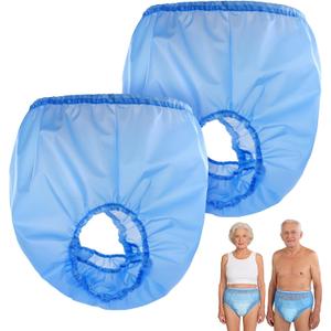 2 Pack Adult Incontinence Pants TPU Waterproof Diaper Cover, Plastic Pants for Adults with Side Leakage Protection, Reusable Rubber Pants Plastic Underwear for Men & Women (Blue, XXL)