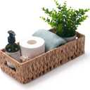Toilet Paper Basket for Back of Toilet Water Hyacinth Long Narrow Wicker Bathroom Storage Basket with Built-in Handles 14.2 x 6.5 x 3.7 inch