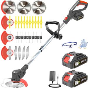 Electric Weed Wacker Cordless, 21V Stringless Weed Trimmer Eater with 2X 2.0Ah Battery Powered & Charger, Metal Blade Weed Whacker, Lightweight 3 in 1 Grass Trimmer Lawn Edger Brush Cutter for Garden