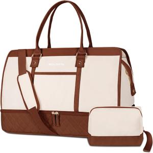 BOLOSTA Large Weekender Bags for Women with Shoe Compartment & Wet Pocket, Carry on Overnight Bags with Toiletry Bag, Personal Item Travel Duffle Tote Bag for Travel, Gym, Business, Brown