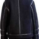 KARL LAGERFELD Men's Outerwear Banded Collar Faux Shearling Jacket With Leather Trims, S