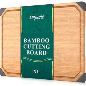 Bamboo Cutting Board, Empune Wood Cutting Boards for Kitchen with Non-slip Rubber Feet Wooden Chopping Board for Meat and Vegetables, XL (17.3"L x 11.4"W)