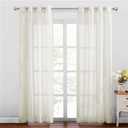 NICETOWN Semi Sheer Curtains 84 inch Length 2 Panels, Grommet Retro Window Treatment Natural Open Linen Curtains Vertical Drapes Privacy with Light Through for Living Room, Vanilla, W52 x L84