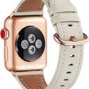 WFEAGL Compatible with Apple Watch Band 41mm 40mm 38mm 42mm(series 11 10) Women, Top Genuine Leather Band for iWatch SE 3 2 1 & Series 11 10 9 8 7 6 5 4 3 2 1 (Ivory White/Rose Gold)