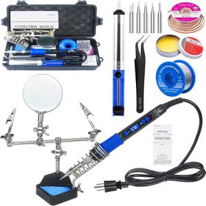 Soldering Iron Kit, 100W High-Power LCD Digital Soldering Iron, Circuit Board Repair Soldering Kit with Magnifying Glass Helping Hands, Adjustable Temperature Solder Welding Tools
