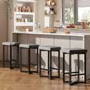 IDEALHOUSE Bar Stools Set of 4, 24.6" Counter Height Backless Barstools | Gray Upholstered PU Leather Seats, Metal X-Frame & Footrest, Modern Kitchen Stools for Home Bar, Dining Room