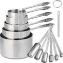 Stainless Steel Measuring Cups and Spoons Set of 12, 5 Dry Measuring Cups and 6 Measuring Spoons With Leveler for Kitchen