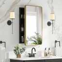 Bathroom Medicine Cabinet with Mirror 16 x 24 Inch, Brush Gold Medicine Cabinet Recessed or Surface Wall-Mounted, Mirrored Cabinets with 2 Adjustable Shelves for Bathroom Vanity