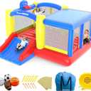 [Upgrade Version] PicassoTiles KC102 12x10 Foot Inflatable Bouncer Jumping Bouncing House, Jump Slide, Dunk Playhouse w/Basketball Rim, 4 Sports Balls, Full-Size Entry, 580W ETL Certified Blower