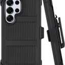 Belt Clip Holster Compatible with Samsung Galaxy S25 Ultra Defender Case with 360 Rotating Stand - Heavy Duty Protection Anti-Drop Shockproof, Black