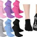 6 Pairs Women Toe Socks Non Slip Yoga Socks with Grip Men Pilates Toe Socks for Dance Gym (5-9, Assorted Colors)
