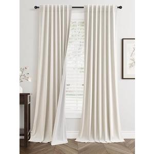100% Blackout Curtains 84 Inch Length 2 Panels Set Farmhouse Style for Bedroom Windows/Living Room Thermal Insulated Neutral Boho Drapes Linen Blend Natural Ivory 7ft Long Hook Belt Pleated/Back Tab