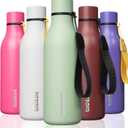 BJPKPK Insulated Water Bottles, 18 oz Stainless Steel Metal Water Bottle with Strap, BPA Free Leak Proof Jugs, Mugs, Flasks, Reusable Thermal Flasks for Sports & Travel, Macaron Green