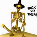 Suzile 5.4ft Halloween Posable Metallic Gold Skeleton Life Size Decorations Body Realistic Plastic Skeleton with Movable Joints for Halloween Party Yard Haunted House Props Indoor Outdoor