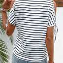 Verdusa Women's Bow Tie Cold Shoulder Striped Graphic Tees Summer Tunic Going Out Tops Small