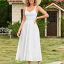 EYNMIN Floral Midi Wedding Guest Dresses for Women 2026 Summer Spring Lace Smocked Bow Tie Flowy A Line Boho Sundress (White, XS)