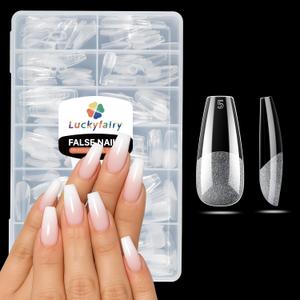 Luckyfairy Medium Gel x Coffin Nail Tips, 240pcs Soft Gel Pre-Shaped Acrylic Fake Nails, Half Matte Full Cover Clear Press on Flase Nail Tips for Extension Nail Manicure Home DIY 12 Sizes Gelly Tips