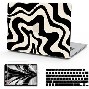 B BELK Compatible with MacBook Air 13 inch Case M5 2026 2025 2024-2022 M4 M3 M2 A3449 A3240 A3113 A2681, Plastic Hard Shell for MacBook Air 13.6 inch Case+Keyboard Cover+Screen Protector, Black Wave