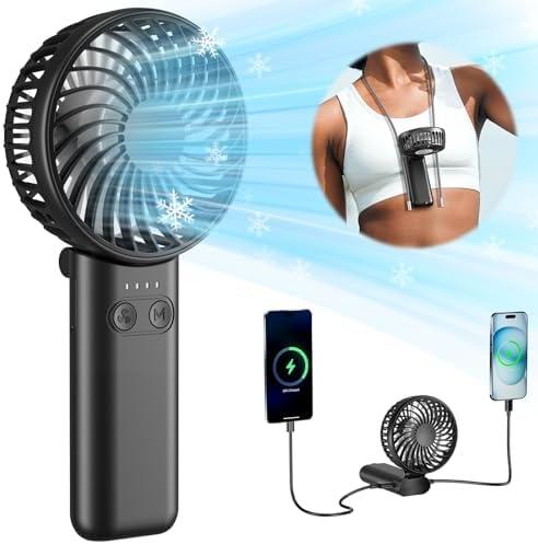HandFan 5200mAh Upgraded Handheld Fan, 5 Speeds Strong Airflow Hand Fan [27 Working Hours], 180° Foldable Compact Design Personal Fan Handheld with Lanyard for Travel/Disney/Concerts/Women(Black)