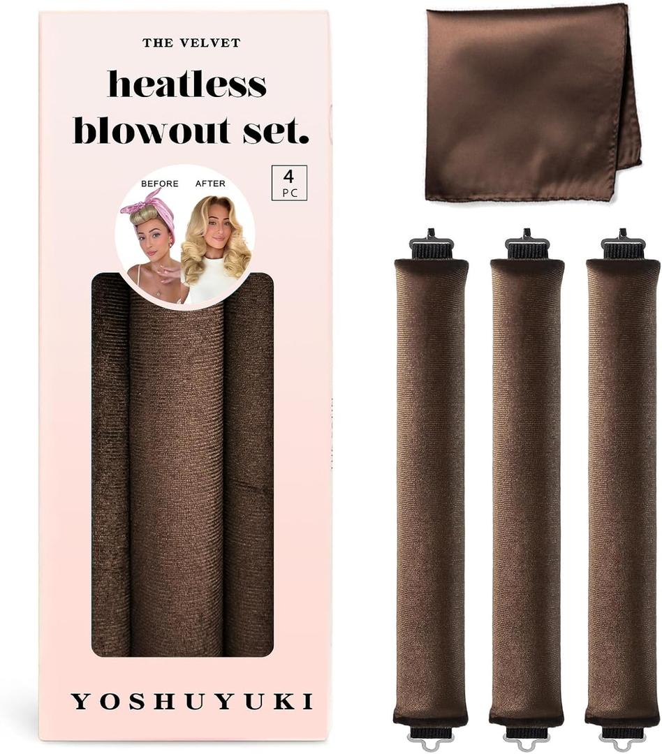 Heatless Hair Curler Overnight Curls Blowout Rods Headband No Heat Curlers to Sleep in Large Rods Hair Rollers Blowout Look for Short Hair Styling Tools Silk Hair Wrap Curling Set Brown