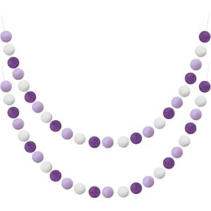 Boao 2 Pieces Wool Felt Ball Garland Colorful Pom Pom Garland Handmade 6.5 Feet Long 24 Balls Felt Banner for Wall Christmas Tree Decoration (Purple, White)