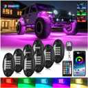 8Pods RGB LED Rock Lights for Jeep Trucks Golf Cart ATV UTV RZR SUV Offroad, Multicolor Underglow Light Kit with APP/RF Remote Dual Zone Neon Vehicle Accent Underbody Light 12V Waterproof