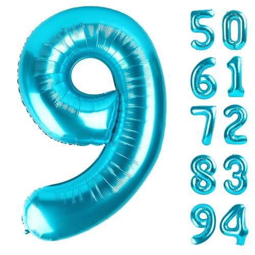 9 Balloon, Blue Number Balloons 40 Inch, 9th Giant Birthday Decorations for Boys Girls, 19th 29th Blue Party Decorations Supplies, Number 9 Balloon