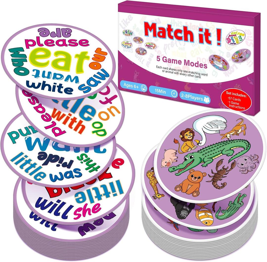 Edulok Memory Card Game, Kids Sight Word Piles Card Games, Animal Table Match Game for Toddlers, Indoor Recess Family Games, Preschool Classroom Reading Games, Homeschool Supplies