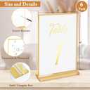 Floroom 6 Pack 4x6 Inch Clear Acrylic Sign Holders, Double-Sided Gold Display Stand Picture Frames for Table Numbers, Menus, Flyers, Weddings, and Offices