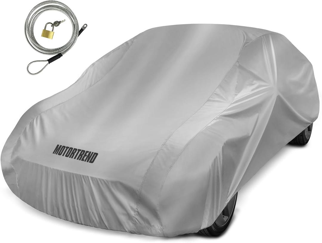 Motor Trend FlexCover Car Cover, Waterproof All-Weather SUV Truck Car Covers for Snow Ice Rain Sun UV Dust Hail Protection, Indoor/Outdoor Full Exterior Cover, Sedan Car Cover (Fits Up to 210" Length) (Silver)