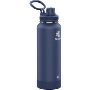 Takeya Actives Water Bottle with Spout Lid - Bottle with Double Stainless Steel Insulation - Dishwasher Safe & BPA-Free - Bottle with Spout Lid & Removable Bumper - 40 oz, Midnight Blue