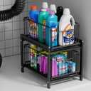 2 Tier Sliding Basket Drawer Organizer, Lxmons Pull Out Under Sink Cabinets Organizers, Metal Home Shelf for Bathroom or Kitchen, Sliding Countertop or Pantry Storage Shelf, Large Black