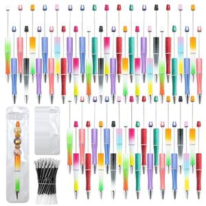 DASTTUIS 300 Pieces DIY Beadable Pen Kit – 100 Plastic Ballpoint Pens with Refills & Bags – School Supplies, Office Accessories & Decorative Items for Students & Teachers (Gradient)