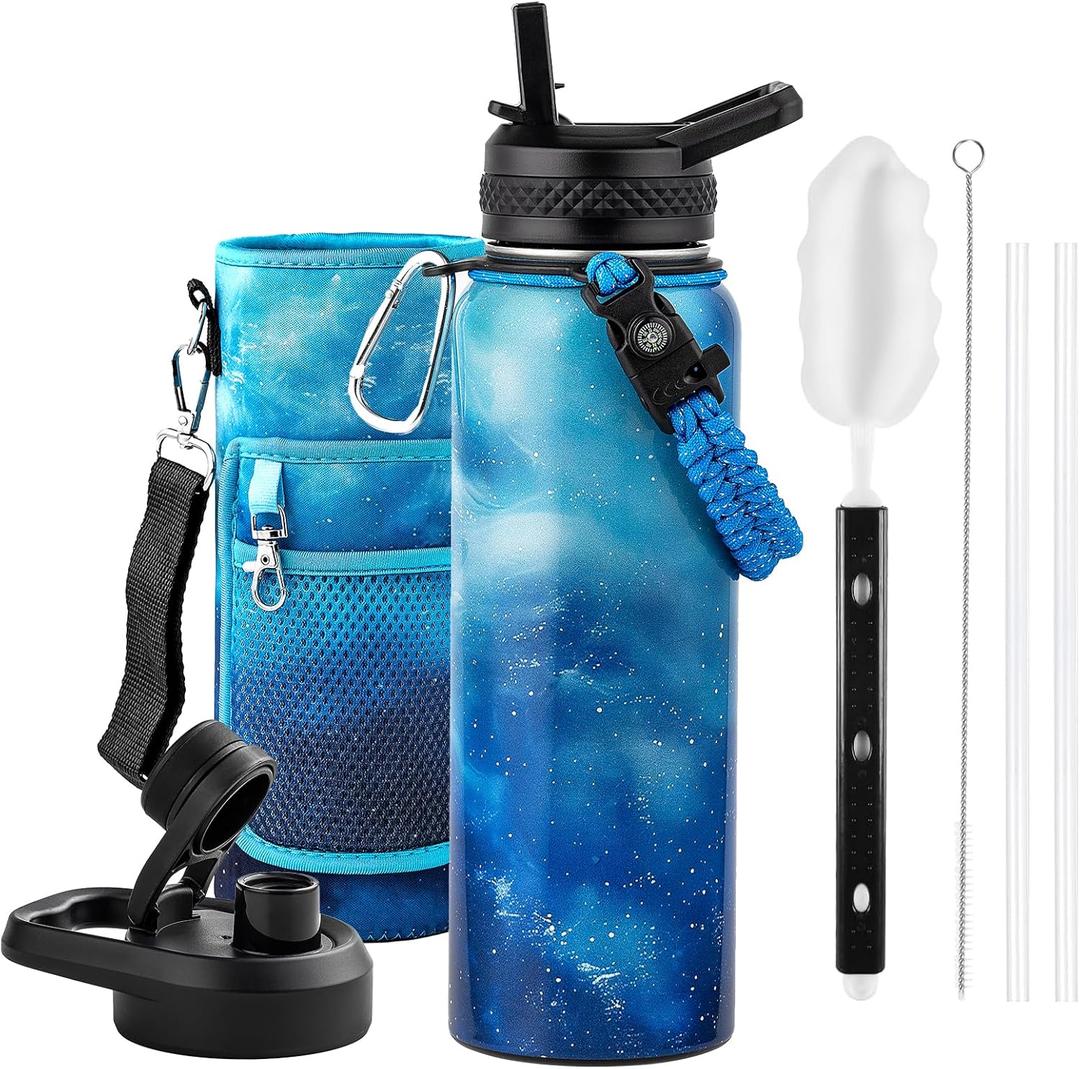 40oz Insulated Water Bottle, Triple Wall Vacuum Stainless Steel Water Bottles - Keeps Cold 48H, Reusable Metal water flask Jug for Gym, Sports, Camping, Hiking,Travel, Aurora-Blue