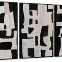 Zessonic Abstract Black and White Wall Art Edgy Blocks Framed Geometry Canvas Print Modern Contemporary Artwork for Living Room, Bedroom, Office Decor - Set of 3, 24x36 Inch (Ready to Hang), 24" x 36" x 3 Panels Framed