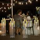 Tandefio 4 Sets 35'' Tall LED Candelabra Centerpiec, 5 Arm Clear Acrylic Candle Stands with Shades and 20 Flameless LED Candles, Candlestick Holder for Floor Table Fireplace Dinner Party Wedding Decor