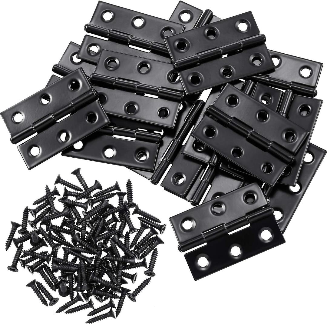 Boao 16 Pieces Small Door Hinges Stainless Steel Folding Butt Hinges Home Furniture Hardware Piano Cabinet Door Hardware with 96 Pieces Stainless Steel Screws(1.75 Inch,Black)