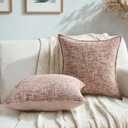 HAUSSY 2 Pack Pillow Covers 20x20 Inch, Reversible Chenille Decorative Throw Pillows Farmhouse Boho Neutral Cushion Covers Home Decor Soft Pillowcases for Couch Living Room Sofa Bed, Blush Pink