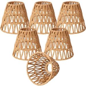 Tujoe Small Rattan Bell Lamp Shade Boho Handwoven Barrel Rattan Chandelier Shades Replacement for Table Floor Lamp Pendant Light Fixtures, 5.5" H x 5.9" D, 2.76" Fitter(5Pcs,Boho,Normal)