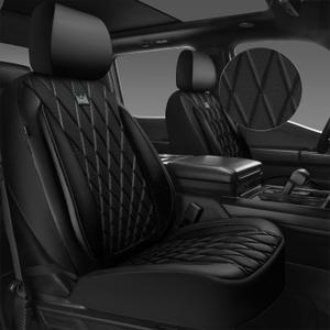 CAR PASS Thick Foam 3D Air Mesh Leather Car Seat Covers Front Seats Only, Luxury Breathable Premuim PU Leather Two Front Seat Covers,Airbag Compatible Universal Fit for 95% Sedan Van Truck SUV, Black