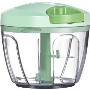 Ourokhome Manual Food Processor Vegetable Chopper, Portable Hand Pull String Garlic Mincer Onion Cutter for Veggies, Ginger, Fruits, Nuts, Herbs, etc., 650ml, Green