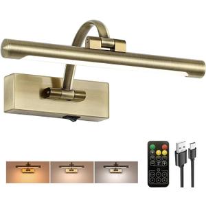 Wireless Picture Lights for Wall,12 Inch Battery Operated Picture Light,3CCT Dimmable Lights for Pictures on Wall with Timer and Remote for Display Photo Frame (Antique Bronze, 12inch)