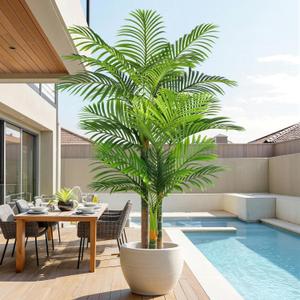 6ft Tall Triple Golden Cane Palm Artificial Tree Large Tropical Palm Tree UV Resistant Fake Plant in Pot for Indoor Outdoor Big House Living Room Outside Patio Office Home Decor 1Pack