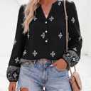 BTFBM Womens Tops Spring Casual Long Sleeve Shirts Button Up V Neck Bohemian Blouses Loose Tunics Vacation Outfits (M)