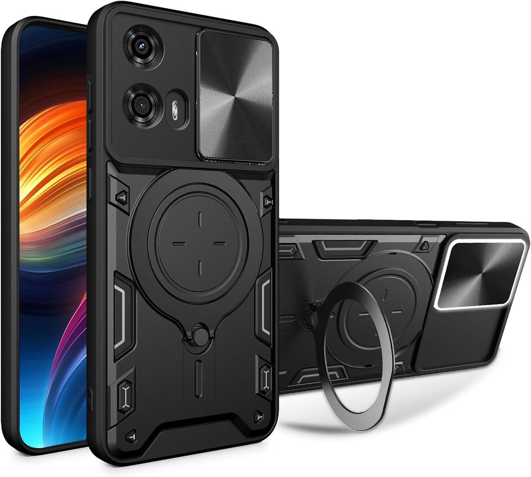 Ysnzaq Armor Case for Motorola Moto G04 /G24 /E14, Military Grade Shockproof Protective Phone Case with Magnetic Coil Bracket for Moto G04 /G24 /E14 CQ Black